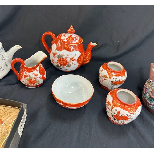 232 - Selection of oriental ware includes cloisonne plates, teapots etc