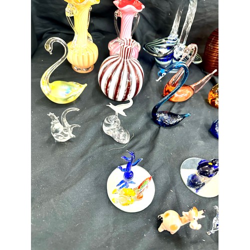 107 - Selection of assorted art glass includes vases, jugs, swans etc