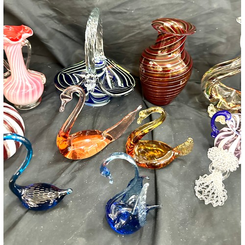 107 - Selection of assorted art glass includes vases, jugs, swans etc