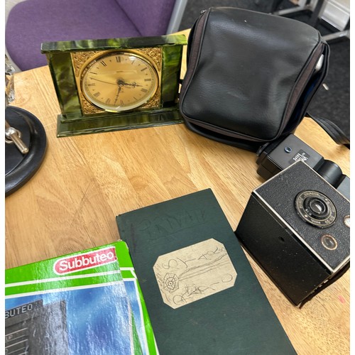 266 - Selection of collectable items includes Kodak camera, 2 Vintage clocks, Subbuteo etc