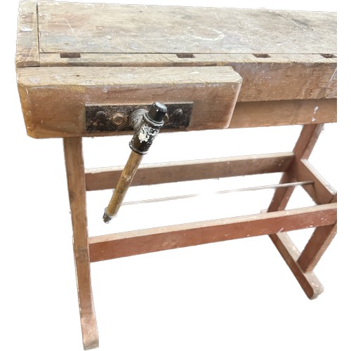 379 - Wooden workbench and vice 30 inches tall 40 inches wide 12 inches depth