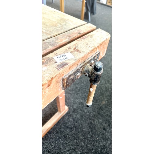 379 - Wooden workbench and vice 30 inches tall 40 inches wide 12 inches depth