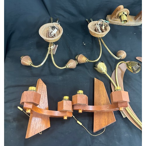 141 - Selection of mid century teak lights, untested