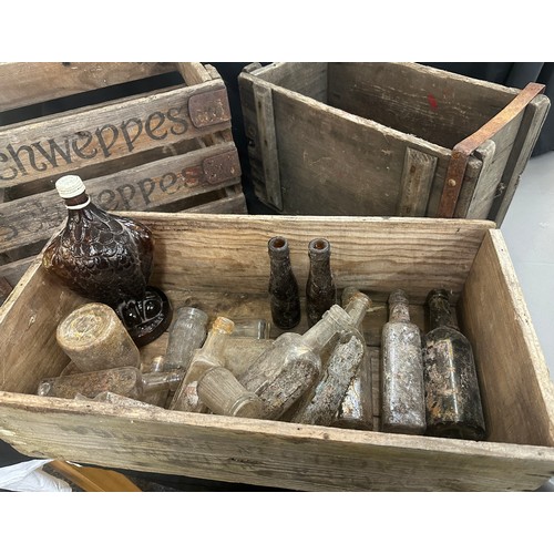 255 - Carboy (large) portugese wooden sardines box advertising bottle, schwepps crate and wooden ammo box