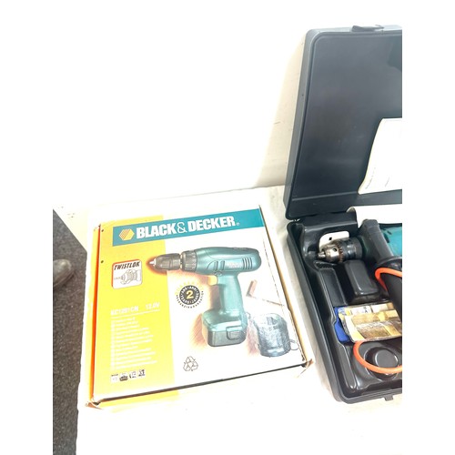 185 - Selection of black and decker tools to include drill, drill accessories and safety kit etc