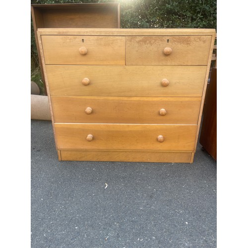 350 - Oak 5 drawer 2 over 3 chest measures approximately 35 inches tall 18 inches depth 32 inches wide