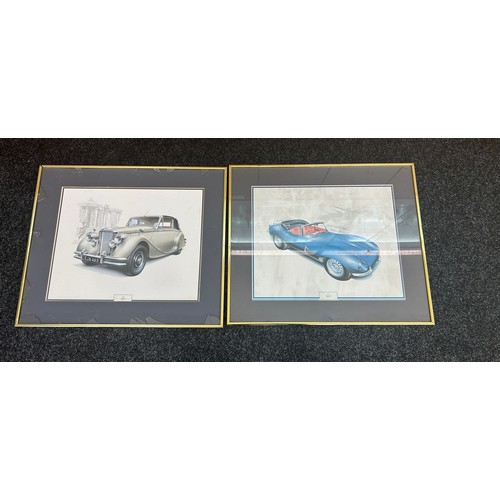 20 - Pair of motor prints named 1997 xkss and 1950 MKV  largest measures approximately 20 inches tall