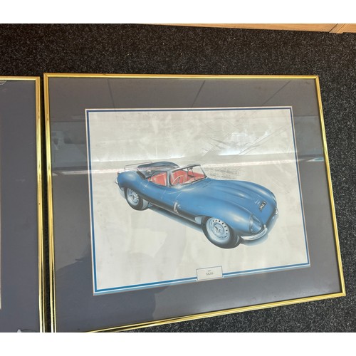 20 - Pair of motor prints named 1997 xkss and 1950 MKV  largest measures approximately 20 inches tall