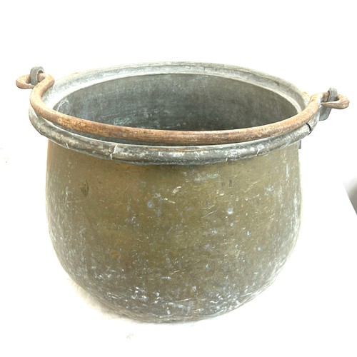 258 - Antique brass cauldron measures approximately 15  inches wide 11 inches tall