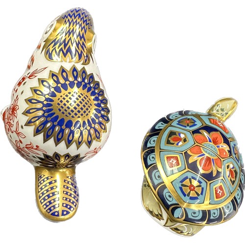 421 - Two Royal Crown Derby paperweights,  Terrapin, 10cm long, gold signature edition, commissioned by Th... 