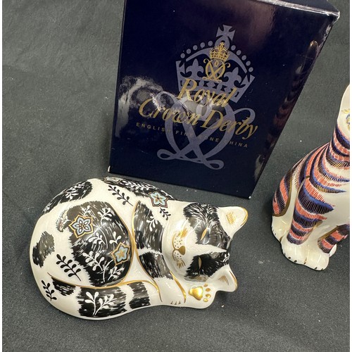 413 - Three Royal Crown Derby paperweights, Catnip Kitten, hand signed on the base by gilder, Julie Towell... 