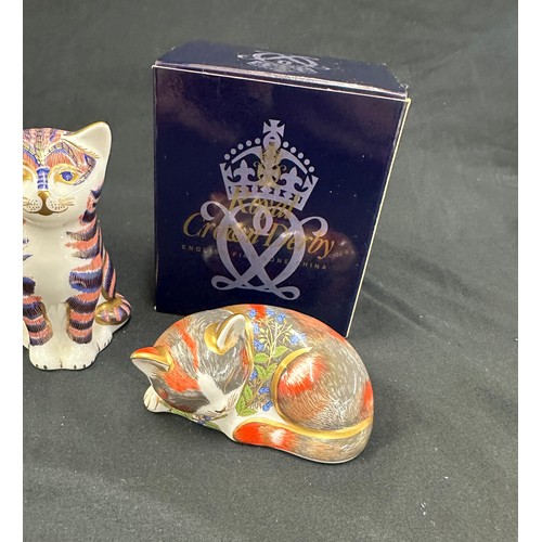 413 - Three Royal Crown Derby paperweights, Catnip Kitten, hand signed on the base by gilder, Julie Towell... 