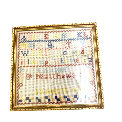 406 - Vintage 1881 victorian sampler measures approx 9 inches by 9 inches