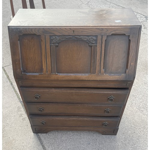 385 - Antique 3 drawer bureau approximate measurements: 30 inches wide 15 inches depth 38 inches tall