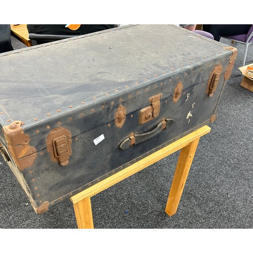 213 - Large vintage trunk measures approx 13.5 inches tall by 36 inches wide and 18 inches deep