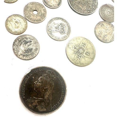 514 - Selection of vintage silver coins includes 1889 crown etc