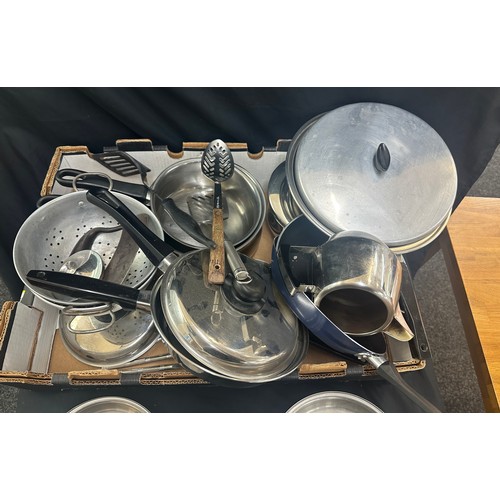 230 - Selection of kitchenalia includes frying pans, saucepans etc