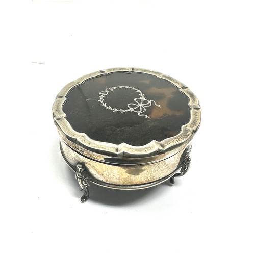 64 - Antique silver jewellery trinket box w/ tortoiseshell insert