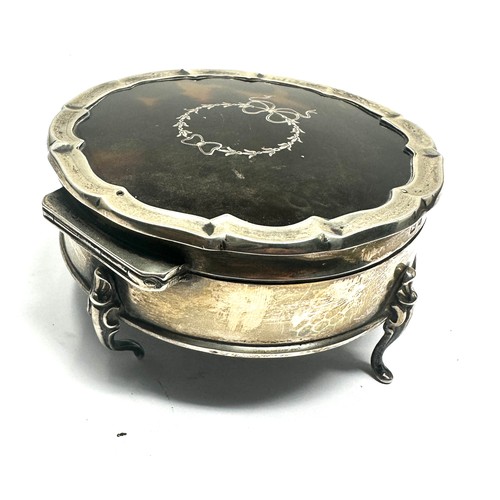 64 - Antique silver jewellery trinket box w/ tortoiseshell insert