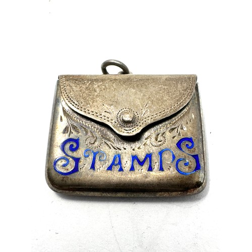 62 - antique silver stamp case w/ enamel