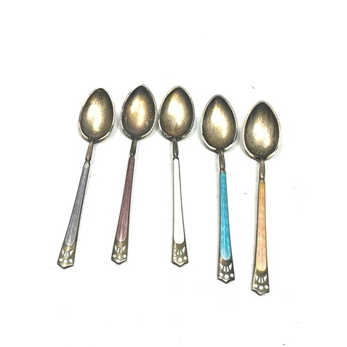 26 - 5 x .925 sterling guilloche enamel spoons enamel wear