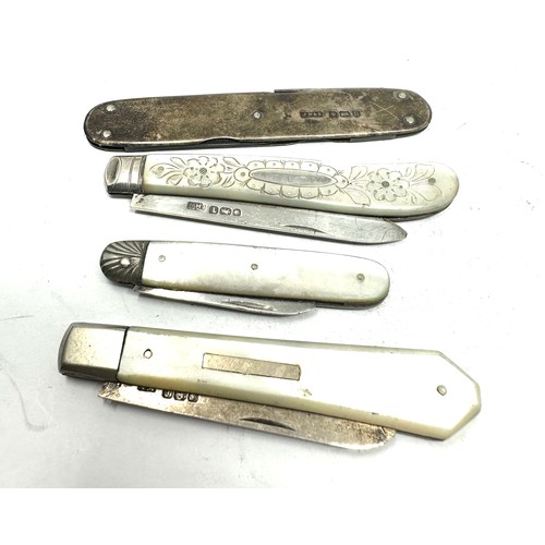 69 - 4 x .925 sterling fruit knives inc mop handles