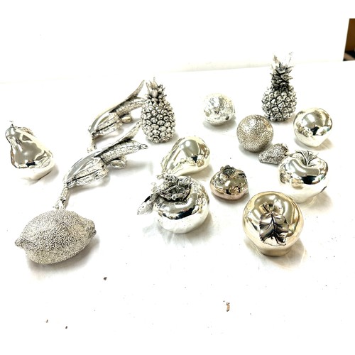 26 - Selection of silver plated fruit includes apples, pineapples, pears etc