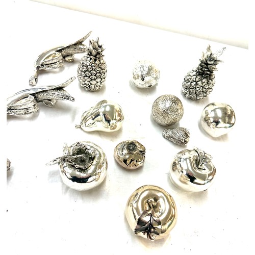 26 - Selection of silver plated fruit includes apples, pineapples, pears etc