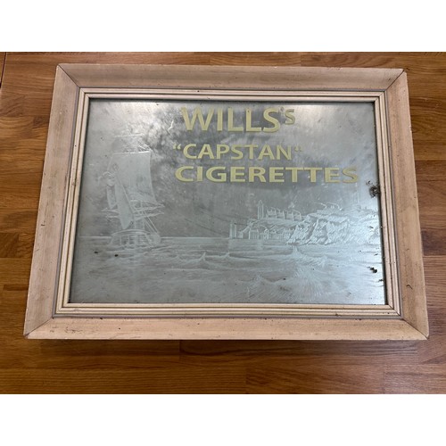 36 - Framed advertising Wills Capstan Cigerettes mirror measures approximately 18 inches tall 23.5 inches... 