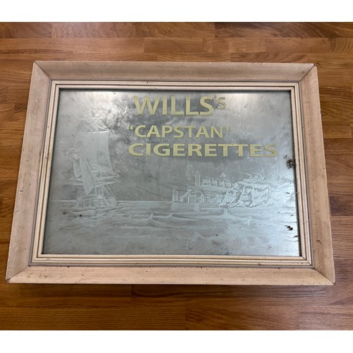 36 - Framed advertising Wills Capstan Cigerettes mirror measures approximately 18 inches tall 23.5 inches... 