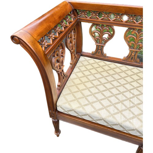 286 - Mahogany fretted window seat, padded seat, approximate measurements: Length 56 inches, Depth 23.5 in... 