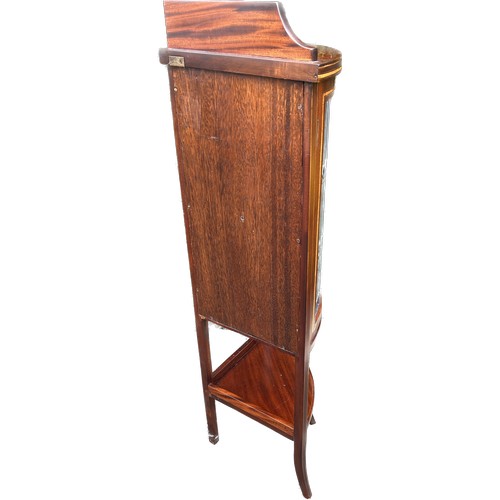 325 - Mahogany inlaid corner cabinet, leaded stain glass door, approximate measurements: Width 21 inches, ... 