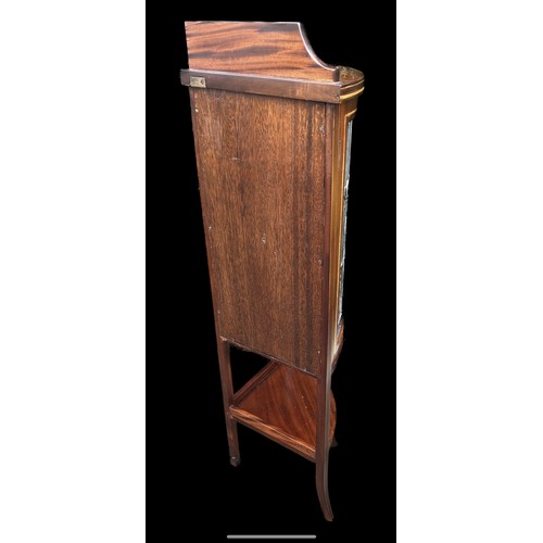 325 - Mahogany inlaid corner cabinet, leaded stain glass door, approximate measurements: Width 21 inches, ... 