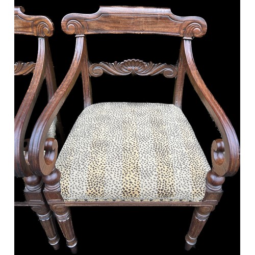 296 - Pair antique padded carver chairs with reeded legs, approximate measurement of each Width 22 inches,... 