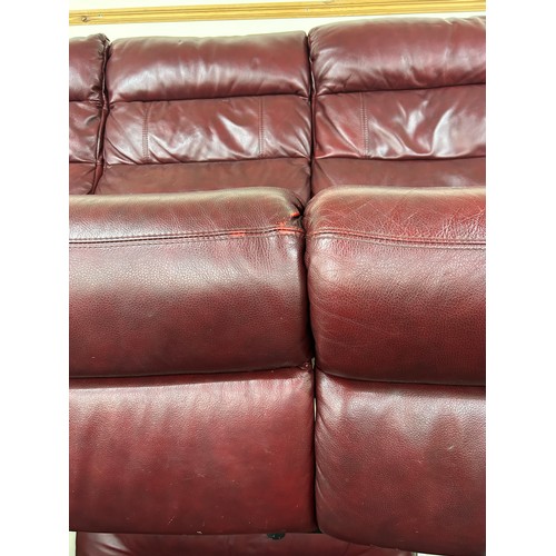 285 - Ox blood leather 3 seater reclining sofa with reclining arm chair, in full working order, approximat... 