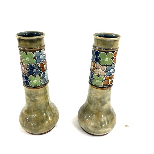 403 - Pair of Royal doulton pottery vases with band of floral decoration stamped 7735 1o inches tall