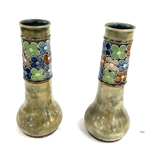 403 - Pair of Royal doulton pottery vases with band of floral decoration stamped 7735 1o inches tall