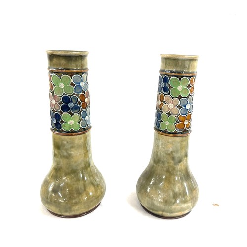 403 - Pair of Royal doulton pottery vases with band of floral decoration stamped 7735 1o inches tall