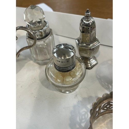 504 - Selection of silver and EPNS items includes salt and pepper etc