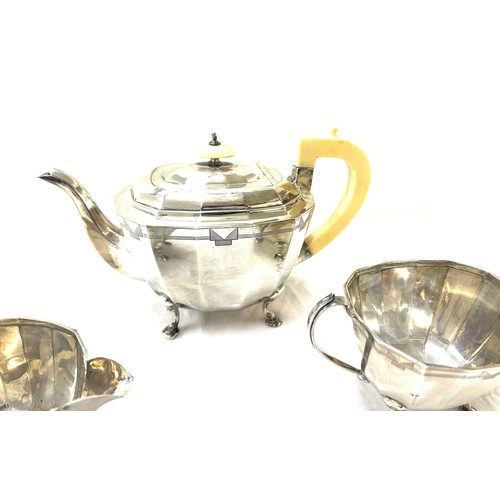 425 - Silver art deco 3 piece tea set, total weight 925 grams makers mark P E & Sons, Sheffield silver hal... 