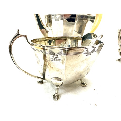 425 - Silver art deco 3 piece tea set, total weight 925 grams makers mark P E & Sons, Sheffield silver hal... 