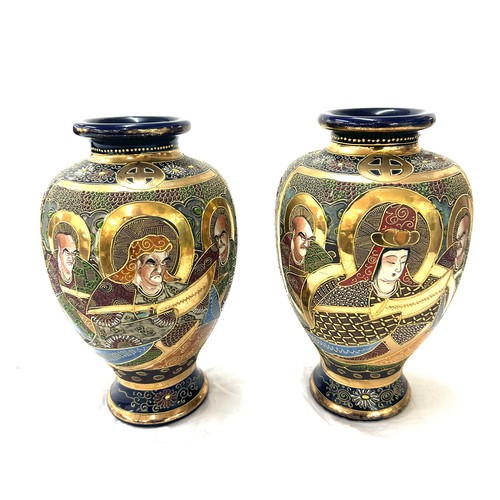 556 - Pair of Japanese satsuma hand painted vases, 6 character mark to base, approximate height 12 inches