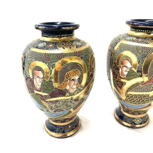 556 - Pair of Japanese satsuma hand painted vases, 6 character mark to base, approximate height 12 inches