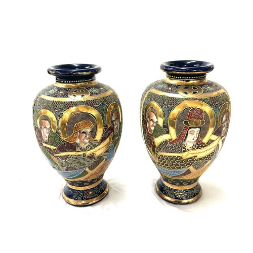 556 - Pair of Japanese satsuma hand painted vases, 6 character mark to base, approximate height 12 inches