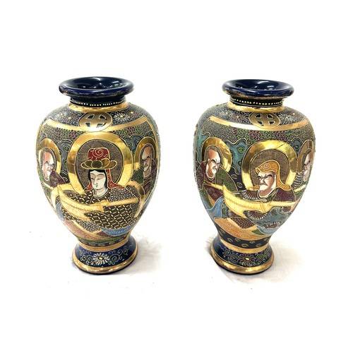 556 - Pair of Japanese satsuma hand painted vases, 6 character mark to base, approximate height 12 inches