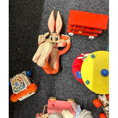 144 - Large selection of vintage and later toys includes wooden toys, bugs bunny etc