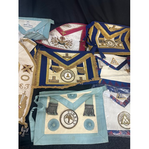 220 - Large selection of vintage Masonic aprons and jewels