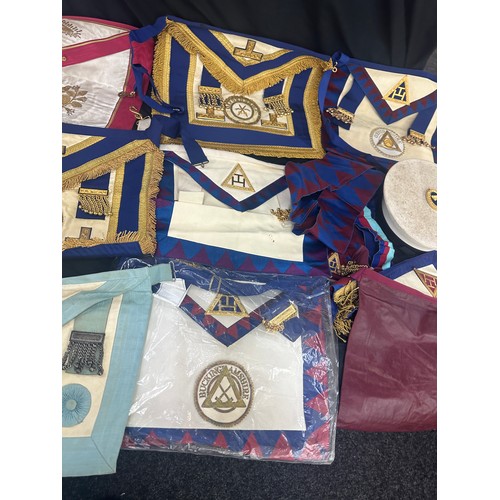 220 - Large selection of vintage Masonic aprons and jewels