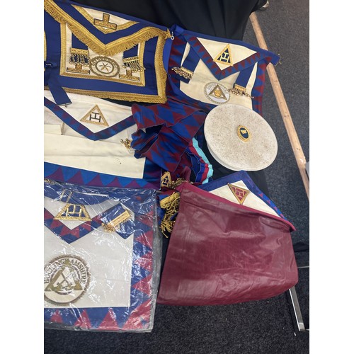 220 - Large selection of vintage Masonic aprons and jewels