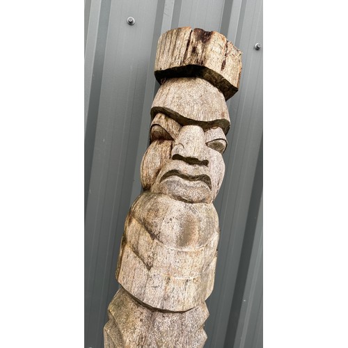 100Q - Large vintage carved totem pole measures approx 83 inches tall x 10 inches wide